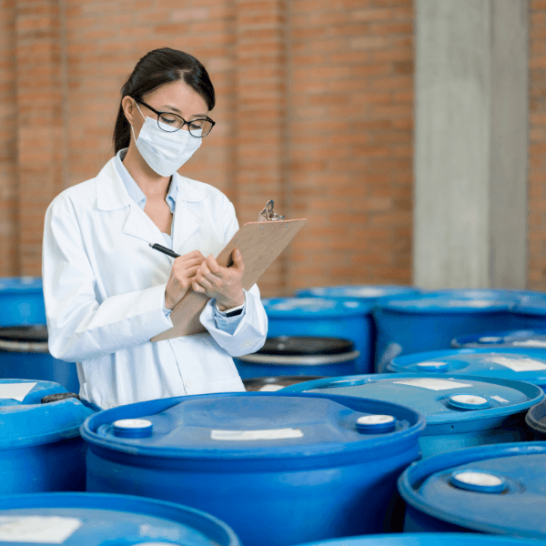 Industrial blue drums in storage